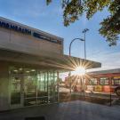 UC Davis medical Group's Davis Campus Clinic, exterior, with sunset