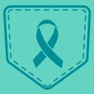 Teal graphic: Back pocket of denima pants, with Sexual Assault Awareness Month ribbon on the pocket