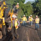 Road crew at work repaving road