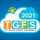 TGFS 2021 logo: text in clouds, sunshine peeking through