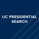 Blue graphic with text: UC Presidential Search