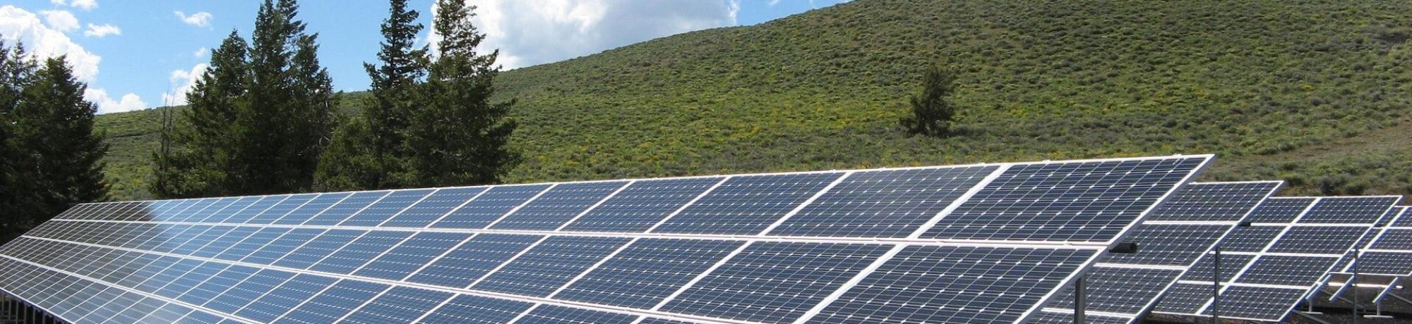 solar panels near hill with trees
