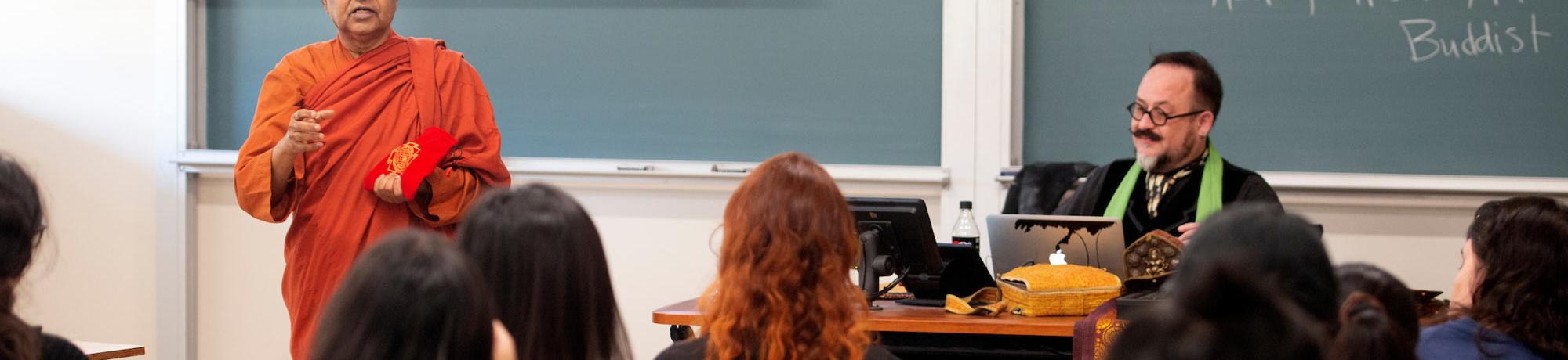 A buddhist monk addresses a UC Davis religious studies class