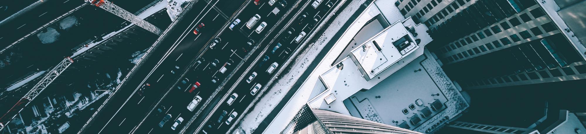 bird's-eye view of a bustling city 