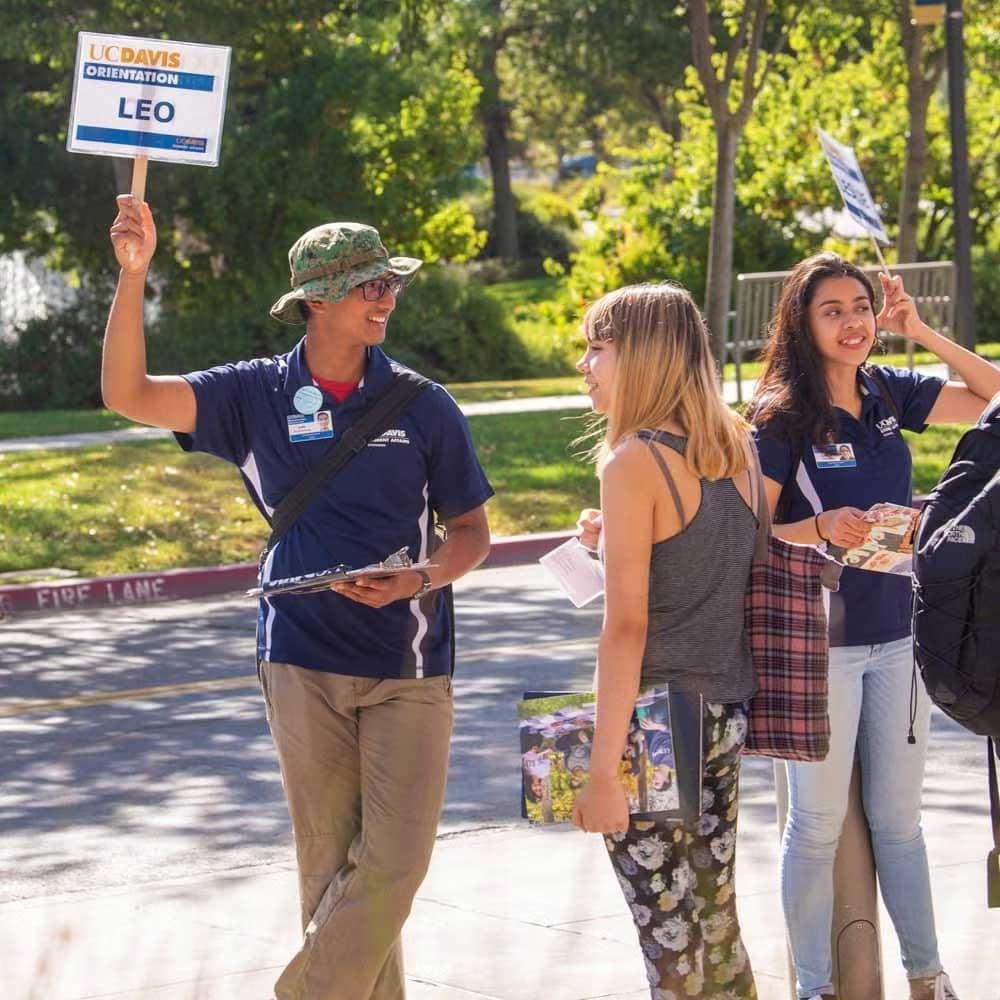Tour guide leading tour group