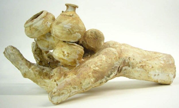 Viola Frey sculpture of hands holding vessel