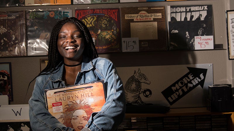 A woman in a record store