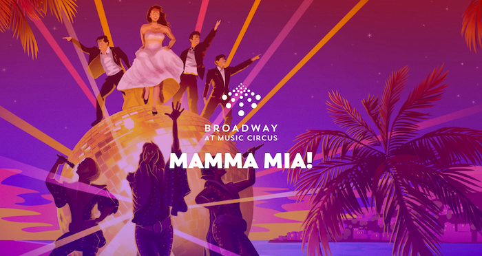 A graphic depicting people dancing on top of and in front of a giant disco ball.